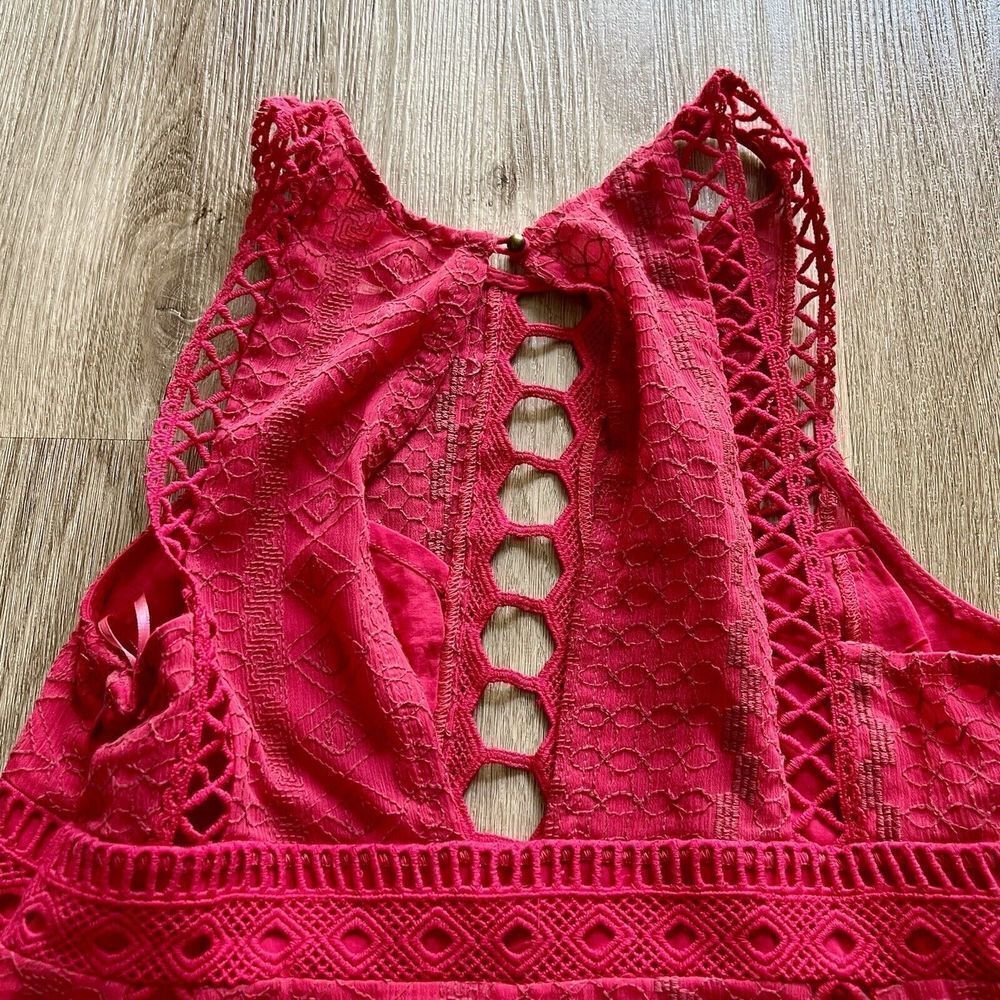 Free People Pink Rose Women's Size 0 Wherever You Go Crocheted Mini Dress Pocket - Picture 9 of 10